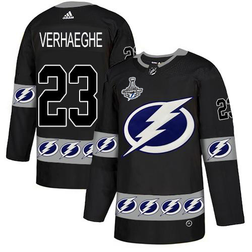 Men Adidas Tampa Bay Lightning #23 Carter Verhaeghe Black Authentic Team Logo Fashion 2020 Stanley Cup Champions Stitched NHL Jersey